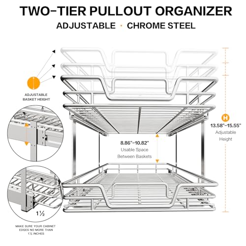 QUYUWU 2-Tier Kitchen Cabinet,Pull Out Cabinet Organizer,Shelf and Drawer Organizer Slide Out Pantry Storaqe Basket in Multiple Sizes (12" W x21 D) - Image 4