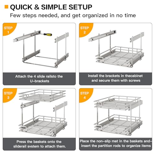 QUYUWU 2-Tier Kitchen Cabinet,Pull Out Cabinet Organizer,Shelf and Drawer Organizer Slide Out Pantry Storaqe Basket in Multiple Sizes (12" W x21 D) - Image 5