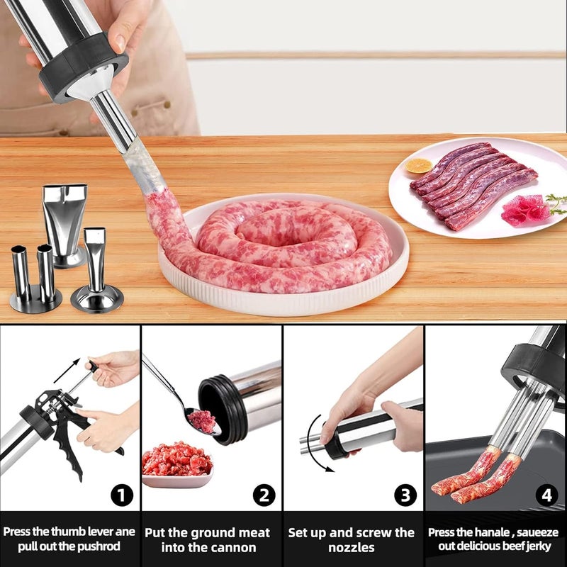 Professional Beef Jerky Gun Kits Stainless Steel Jerky Maker - Jerky Maker Jerky Cannon Meat Gun Stainless Steel Jerky Gun Large Capacity Jerky Making Kit#2 - Image 3