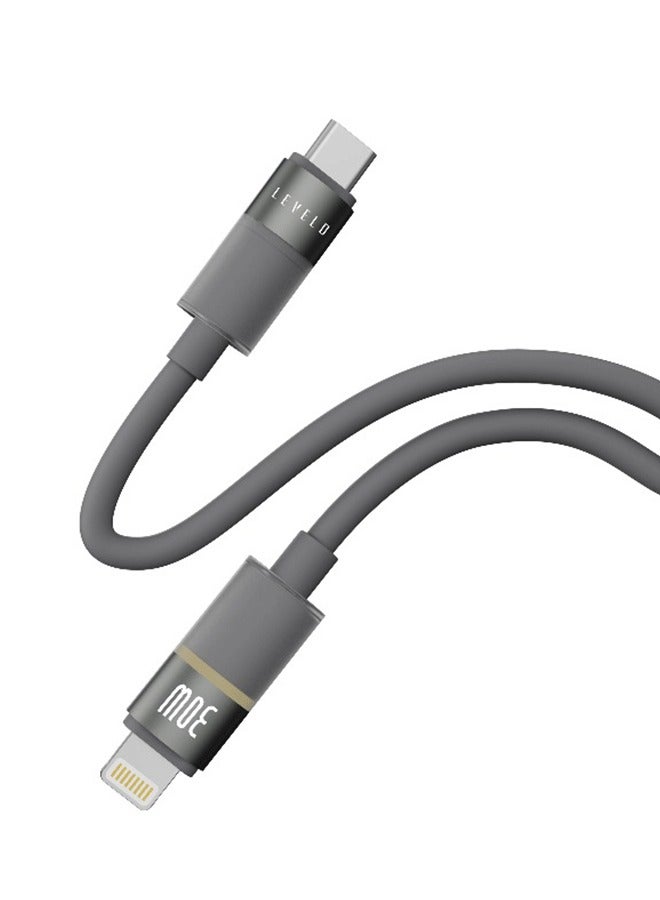 LEVELO Cable 1m PD 30W Luno Type-C to Lightning / LED Indicator / Tangle Free / Data Transfer Rate 480Mbps -Grey - Image 3