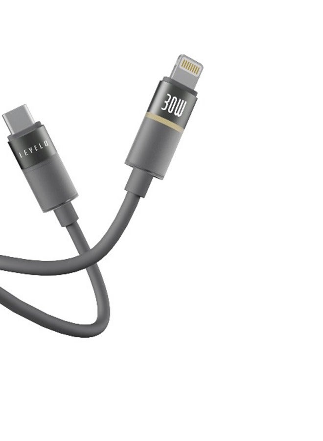LEVELO Cable 1m PD 30W Luno Type-C to Lightning / LED Indicator / Tangle Free / Data Transfer Rate 480Mbps -Grey - Image 2