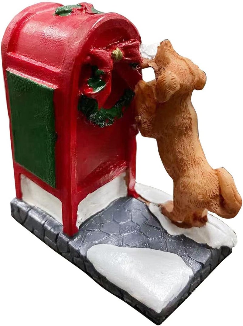 UMESONG Christmas Village Accessories Letter to Santa Mailbox Village Set Cute Puppy Collection Resin Statues for Vacations Home Christmas Decorations - Image 4