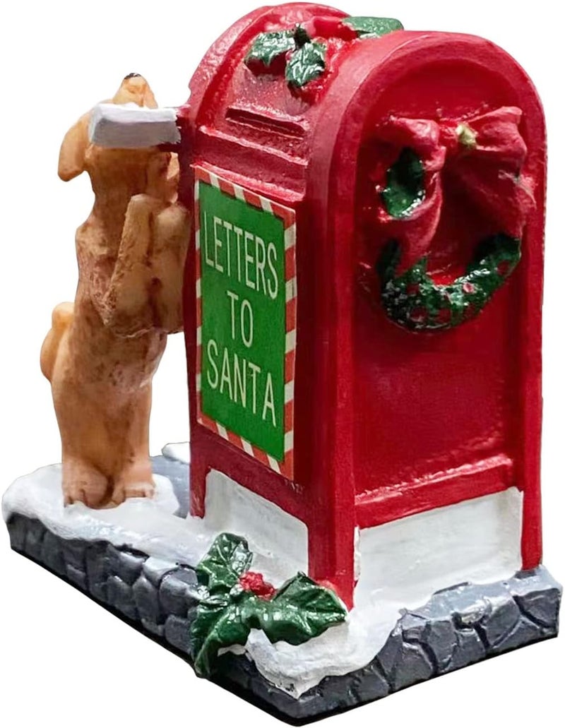UMESONG Christmas Village Accessories Letter to Santa Mailbox Village Set Cute Puppy Collection Resin Statues for Vacations Home Christmas Decorations - Image 3