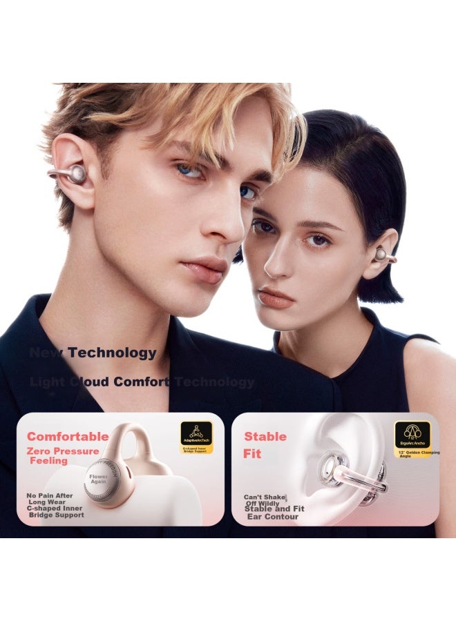 Walker Flower Zero Clip Ear Clip Headphones Open Wireless Bluetooth Headphones Comfortable To Wear Long Battery Life Suitable For Apple Huawei Xiaomi Rose Gold - Image 1