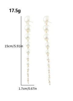Home Clearance Sale 1pair Faux Pearl Decor Long Drop Earrings  - Image 3