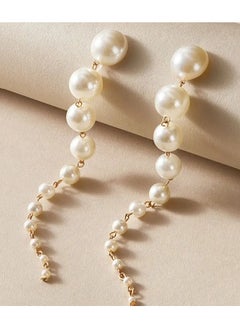 Home Clearance Sale 1pair Faux Pearl Decor Long Drop Earrings  - Image 5