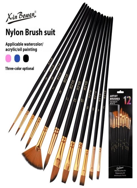 12-Piece Nylon Hair Paint Brush Set - Children’s DIY Art Brushes, Art Supplies for Students