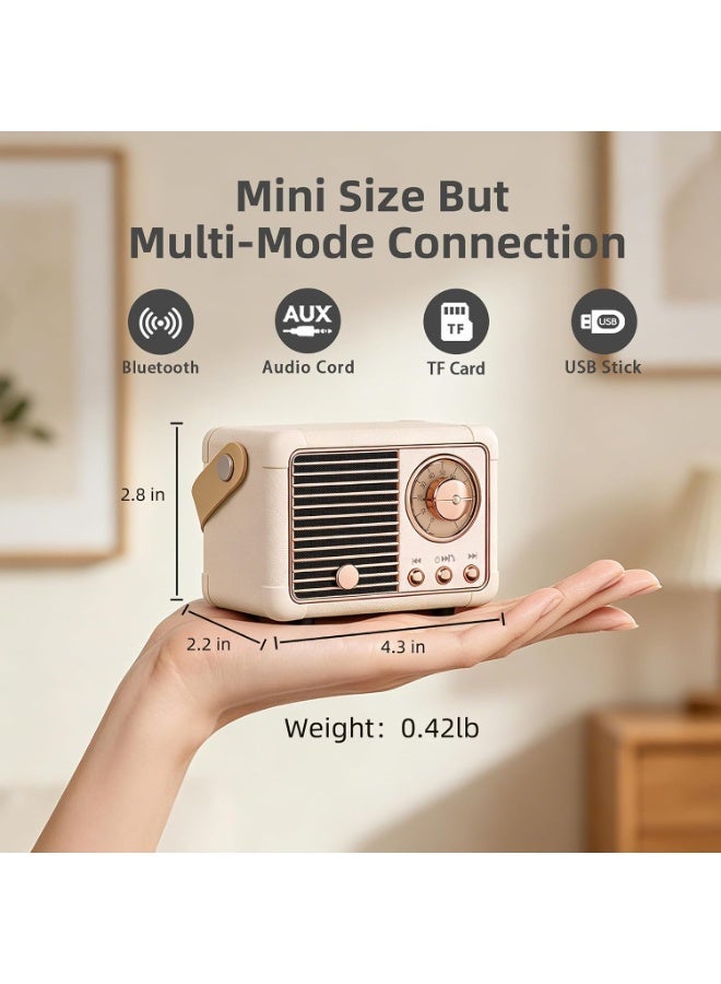 Hieasy Portable Retro Bluetooth Speaker, Mini Wireless Speaker with Bluetooth 5.0, 3W HiFi Sound, 400mAh Battery, Up to 6 Hours Playtime, AUX/USB/TF Card Playback, Hands-Free Calling - Image 4