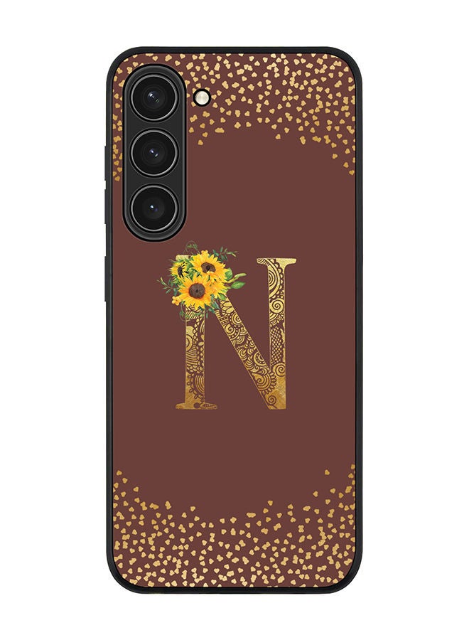Stylizedd Rugged Black edge case for Samsung Galaxy S23+ 5G Slim fit Soft Case Flexible Rubber Edges Anti Drop TPU Gel Thin Cover - Custom Monogram Initial Letter Floral Pattern Alphabet - N (Brown ) - Image 1