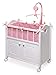 Badger Basket Wooden Toy Doll Bed with Storage Mobile and Bedding  Includes Wheels and Free Personalization Kit to Pretend and Play  White with Pink Chevron Fabric - Image 4