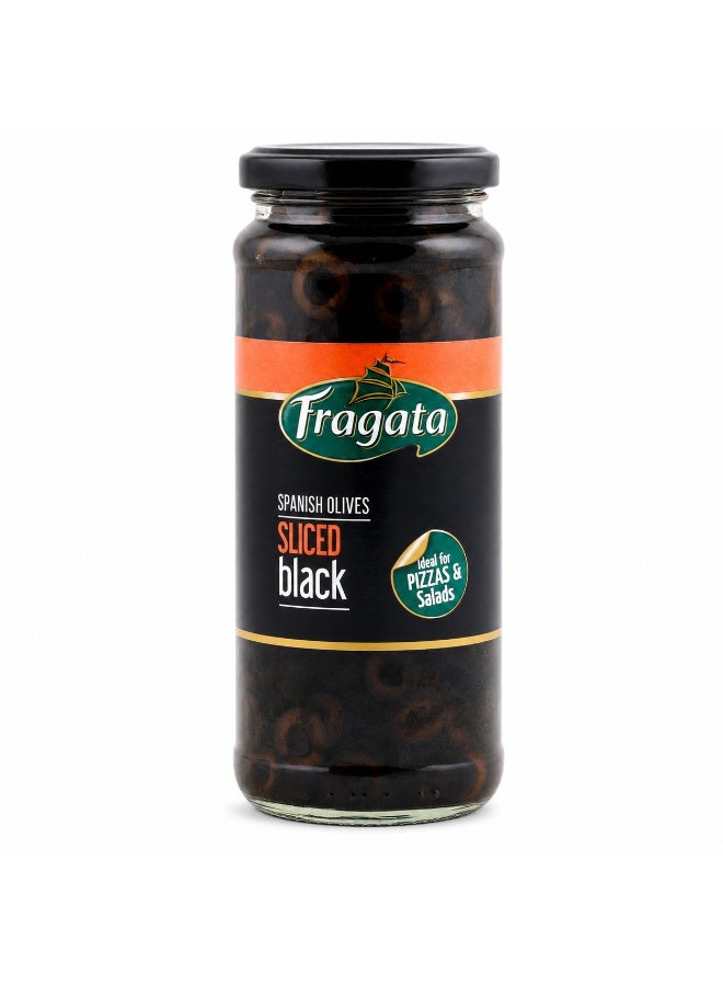 Fragata Spanish Sliced Black Olives Product Of Spain Since 1925 Ideal For Pizzas Salads Mediterranean Glass Jar 330 g - Image 1