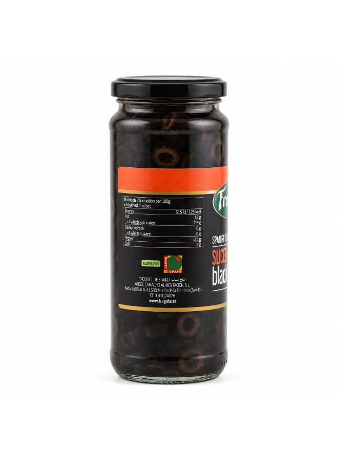 Fragata Spanish Sliced Black Olives Product Of Spain Since 1925 Ideal For Pizzas Salads Mediterranean Glass Jar 330 g - Image 2