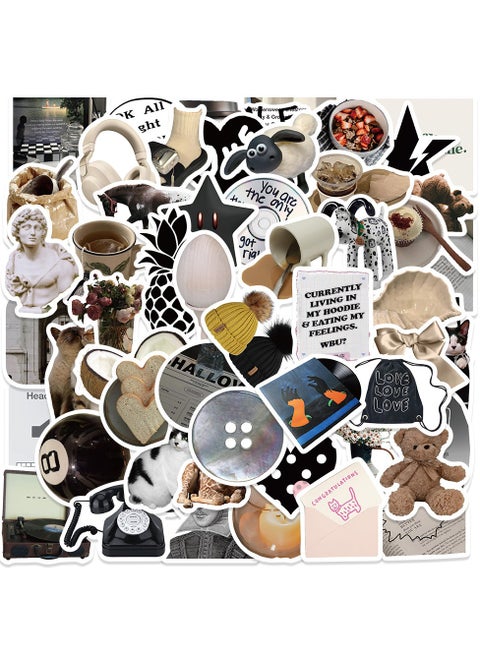 60 Pcs South Korean Ins Style Black and White Simple Coffee Star Bear Sticker Set for Mobile Phone Case, Notebook, and Account Stickers