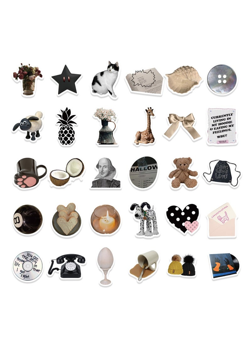 DTBG - 60 Pcs South Korean Ins Style Black and White Simple Coffee Star Bear Sticker Set for Mobile Phone Case, Notebook, and Account Stickers - Image 1