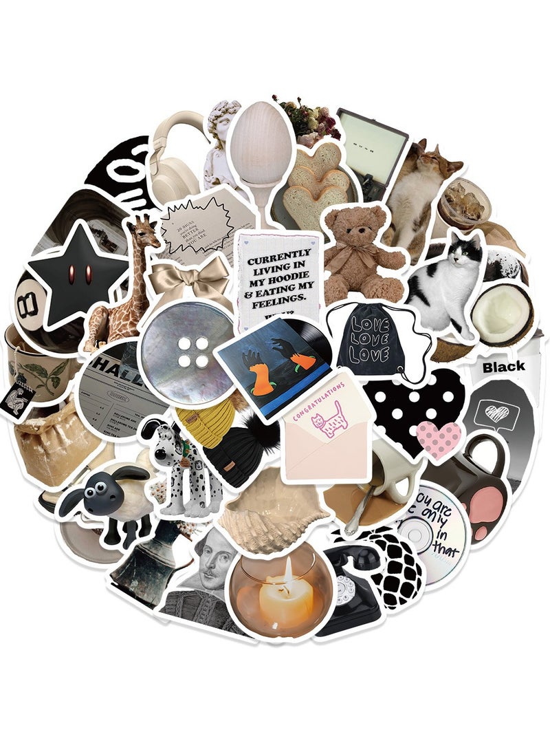 DTBG - 60 Pcs South Korean Ins Style Black and White Simple Coffee Star Bear Sticker Set for Mobile Phone Case, Notebook, and Account Stickers - Image 1