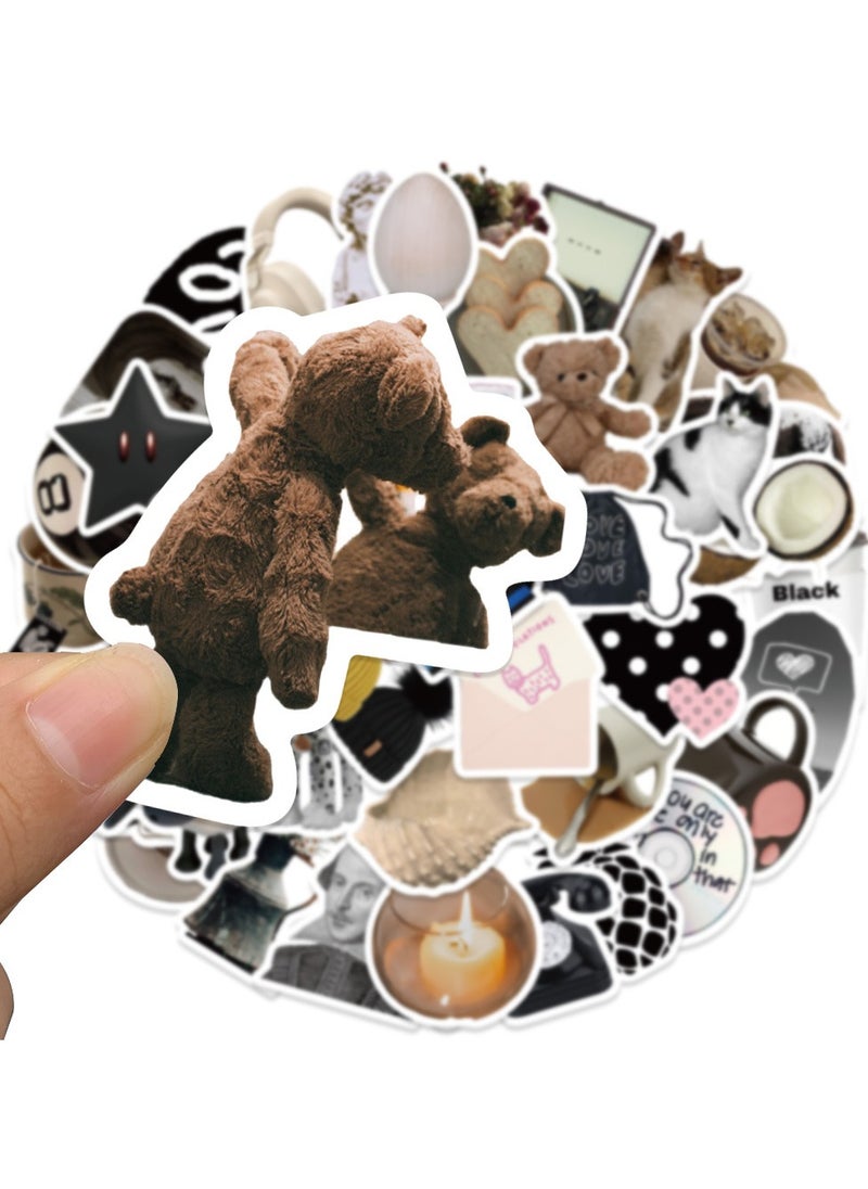 DTBG - 60 Pcs South Korean Ins Style Black and White Simple Coffee Star Bear Sticker Set for Mobile Phone Case, Notebook, and Account Stickers - Image 1