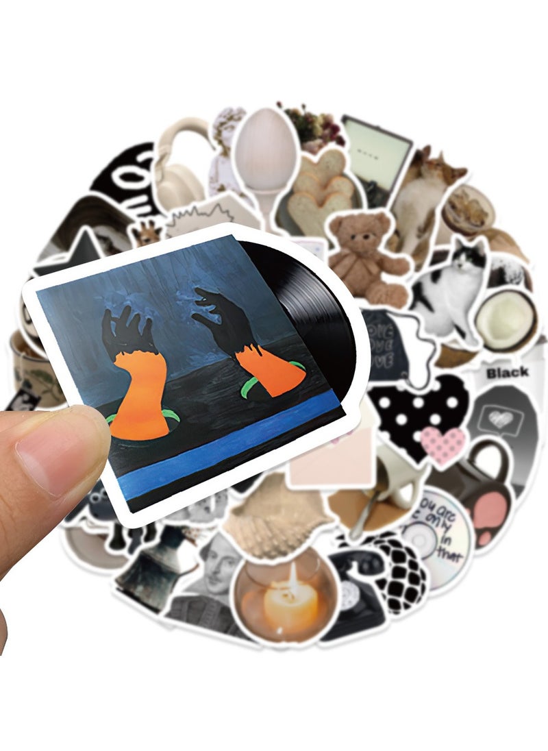 DTBG - 60 Pcs South Korean Ins Style Black and White Simple Coffee Star Bear Sticker Set for Mobile Phone Case, Notebook, and Account Stickers - Image 1