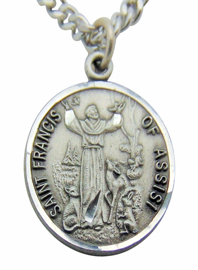 WJH Saint Francis Pewter Medal Pendant 3/4 Inch on 24 Inch Stainless Steel Chain Gift - Image 1