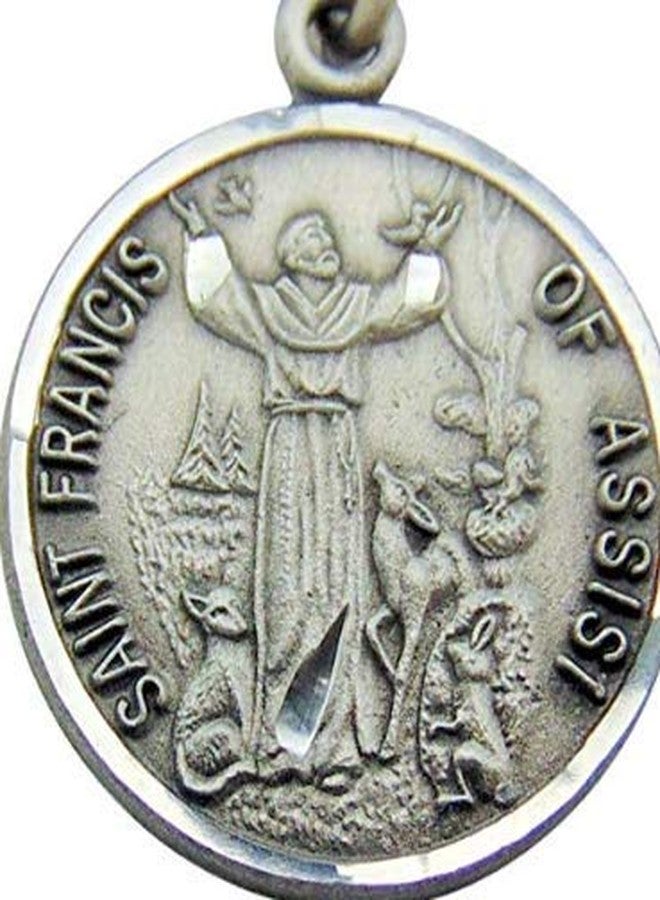 WJH Saint Francis Pewter Medal Pendant 3/4 Inch on 24 Inch Stainless Steel Chain Gift - Image 2