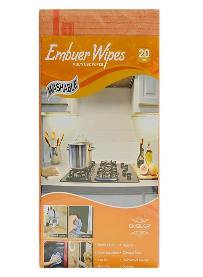 Embuer Multipurpose Wipes for Home, Kitchen & Office - Soft, Lint-Free, Quick Dry, Environemnet Friendly | Used for Dusting, Cleaning of- Appliances, Furniture, Window, etc. Pcs- 20 (Orange) - Image 1