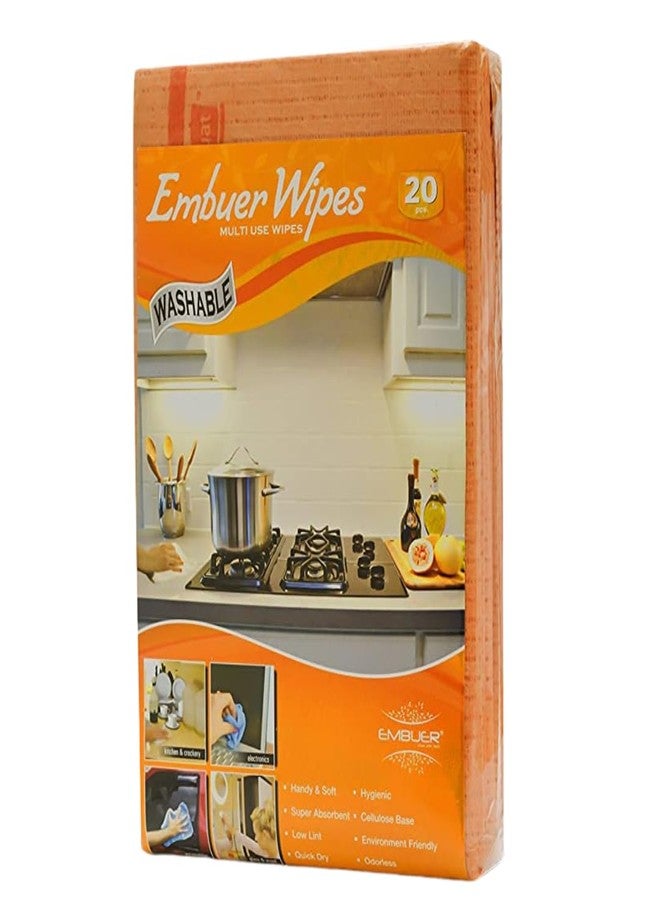 Embuer Multipurpose Wipes for Home, Kitchen & Office - Soft, Lint-Free, Quick Dry, Environemnet Friendly | Used for Dusting, Cleaning of- Appliances, Furniture, Window, etc. Pcs- 20 (Orange) - Image 2