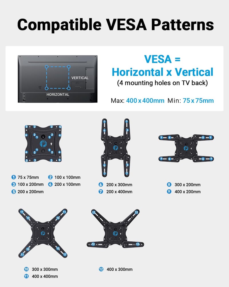 Pipishell Full Motion TV Wall Mount for 26-65 inch Flat or Curved TVs up to 77 lbs, TV Bracket Wall Mount with Articulating Arms, Extension, Tilt, Swivel, Leveling, Max VESA 400x400mm, PIMF7 - Image 3