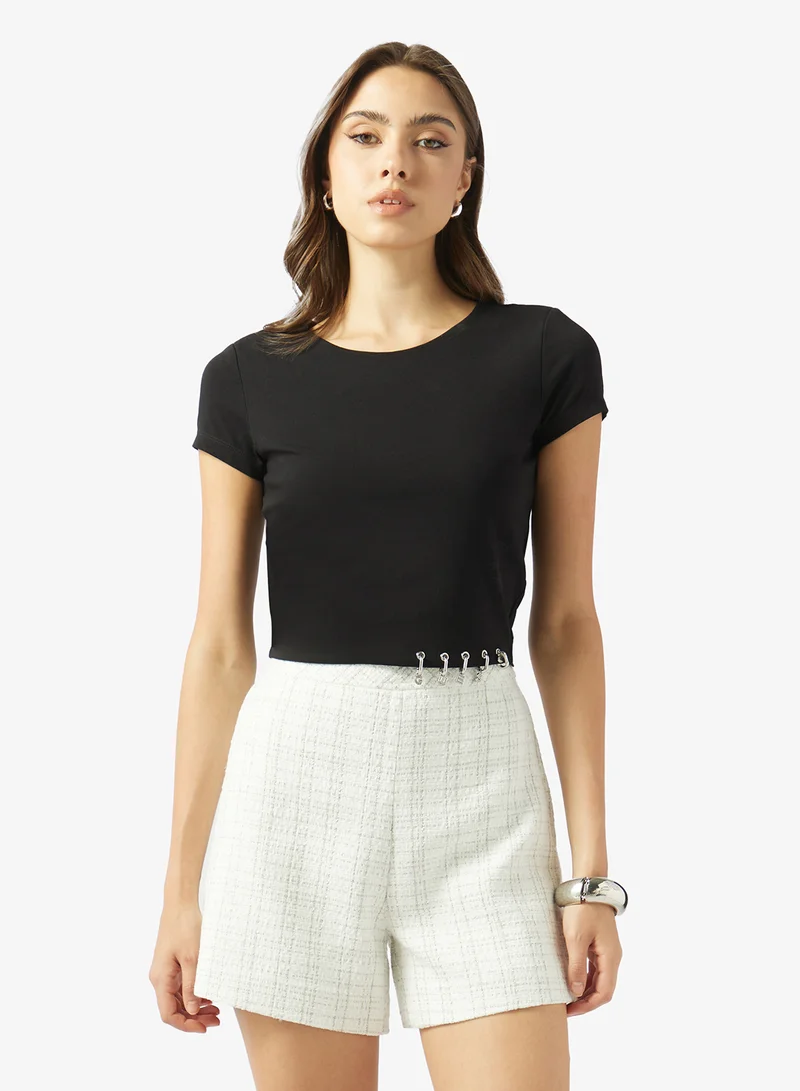 جس Crew Neck Knit Top