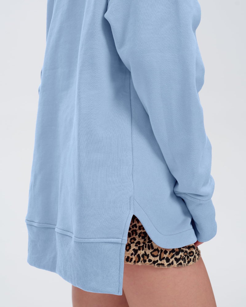 Locachy Womens Casual Oversized Sweatshirt Long Sleeve Button Henley Neck Pullover Tops Fashion Outfits Clothes Blue L - Image 3