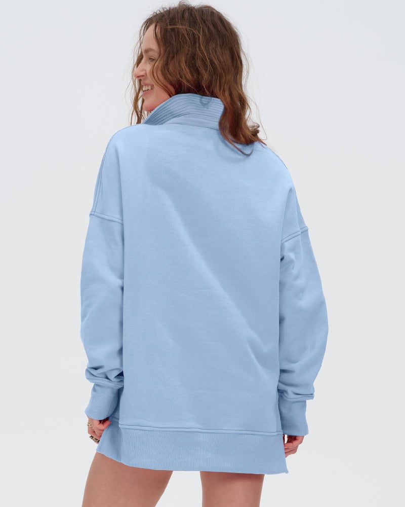 Locachy Womens Casual Oversized Sweatshirt Long Sleeve Button Henley Neck Pullover Tops Fashion Outfits Clothes Blue L - Image 4