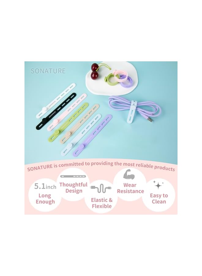 promass 10Pack Silicone Cable Ties, Cord Organizer - , Reusable Washable Elastic Cable Straps with Locking Buckle, Cable Management, Wire Organizer for Home, Office, Car, Travel etc. (Pastel Color) - Image 2