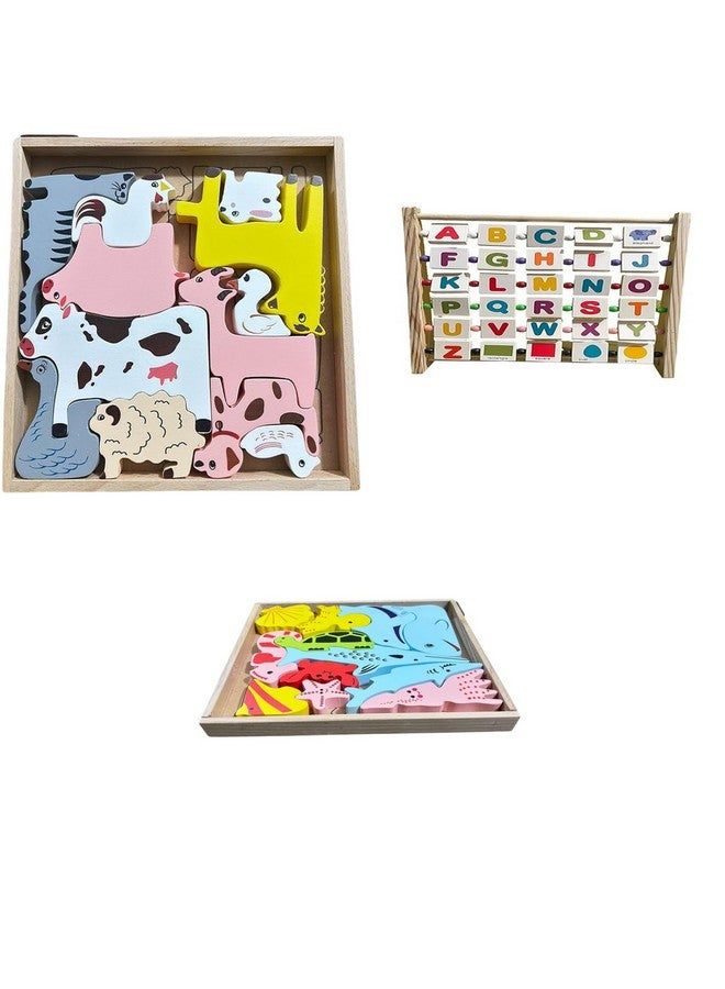 Kinder Creative 3D Domestic Animals Stacking Puzzle,Alphabet Abacus Learning Toy,3D Sea Animals Stacking Puzzle, Educational Puzzle and Toys for Kids Pack of 3 - Image 1