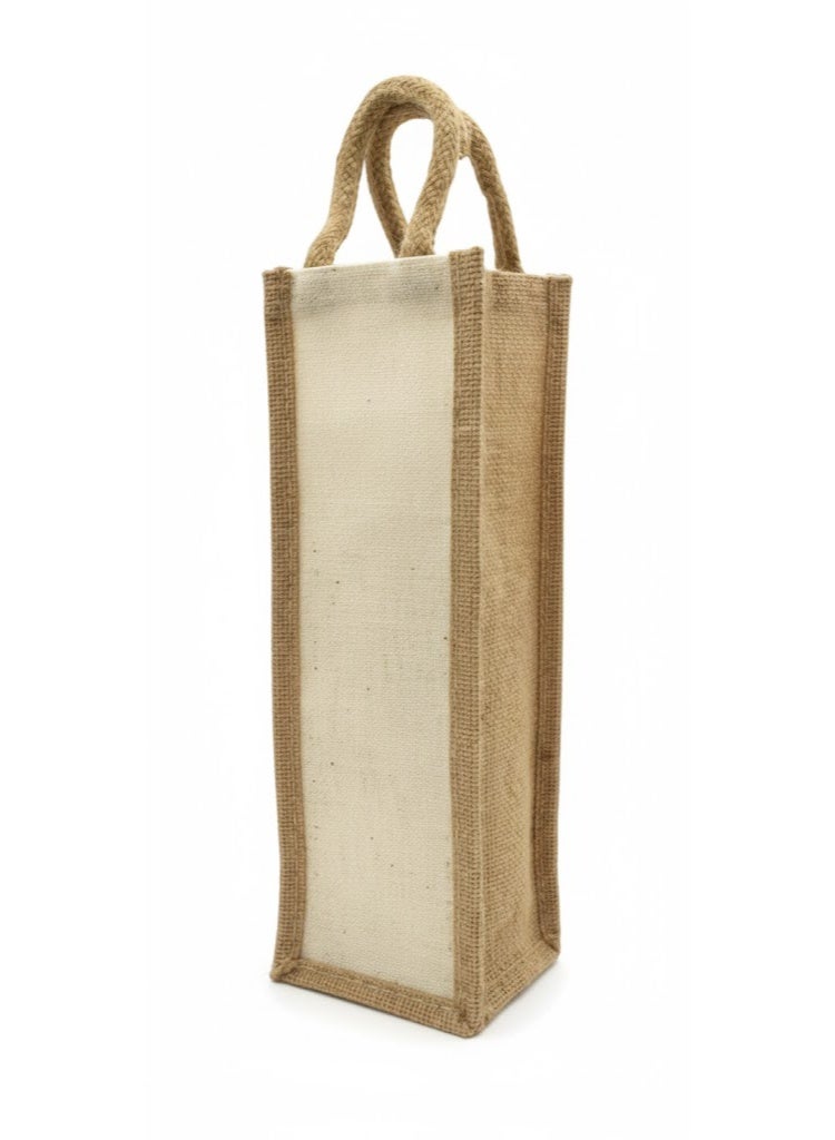 12 PIECES - Canvas Wine (TOTE)  Bottle Bag with Jute Trim, Handles, Reusable Shopping Bag, Beige (Without Button) 10 X 35 X 10 - Image 2