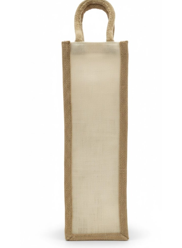 12 PIECES - Canvas Wine (TOTE)  Bottle Bag with Jute Trim, Handles, Reusable Shopping Bag, Beige (Without Button) 10 X 35 X 10 - Image 1