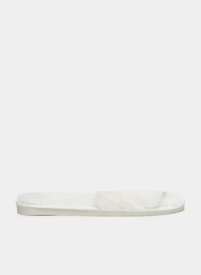 Take Two Solid Plush Heart Detail Slippers