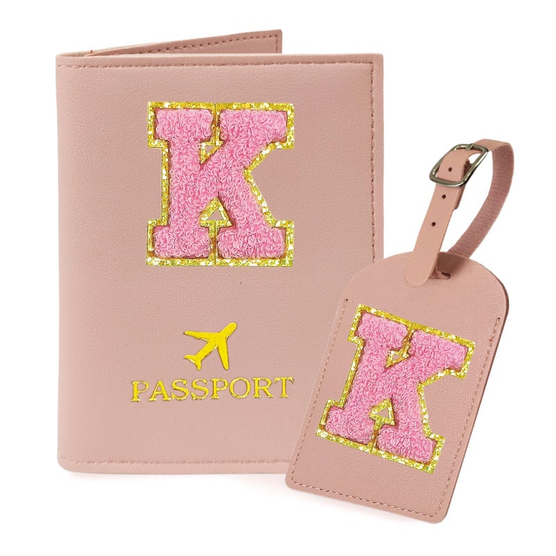 COSHAYSOO Initial Passport Cover Luggage Tag Set Letter Passport Holder Airplane Cruise Travel Essentials Vacation Traveling Accessories Personalized Gifts for Women Teen College Girls Pink K - Image 3