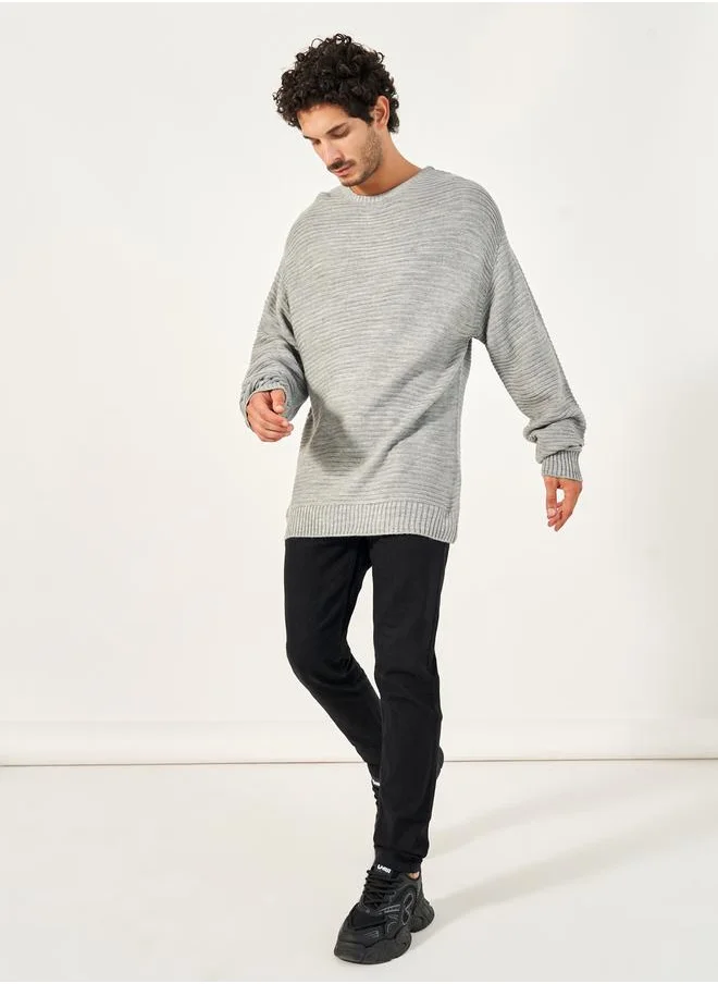 ستايلي Waffle Knit Textured Relaxed Fit Crew Neck Sweater