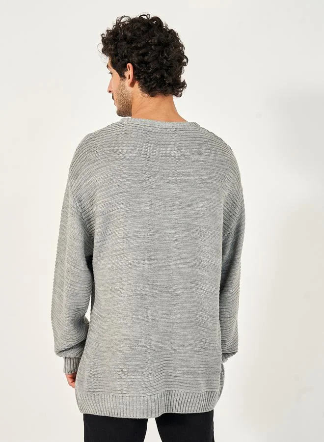 Styli Waffle Knit Textured Relaxed Fit Crew Neck Sweater