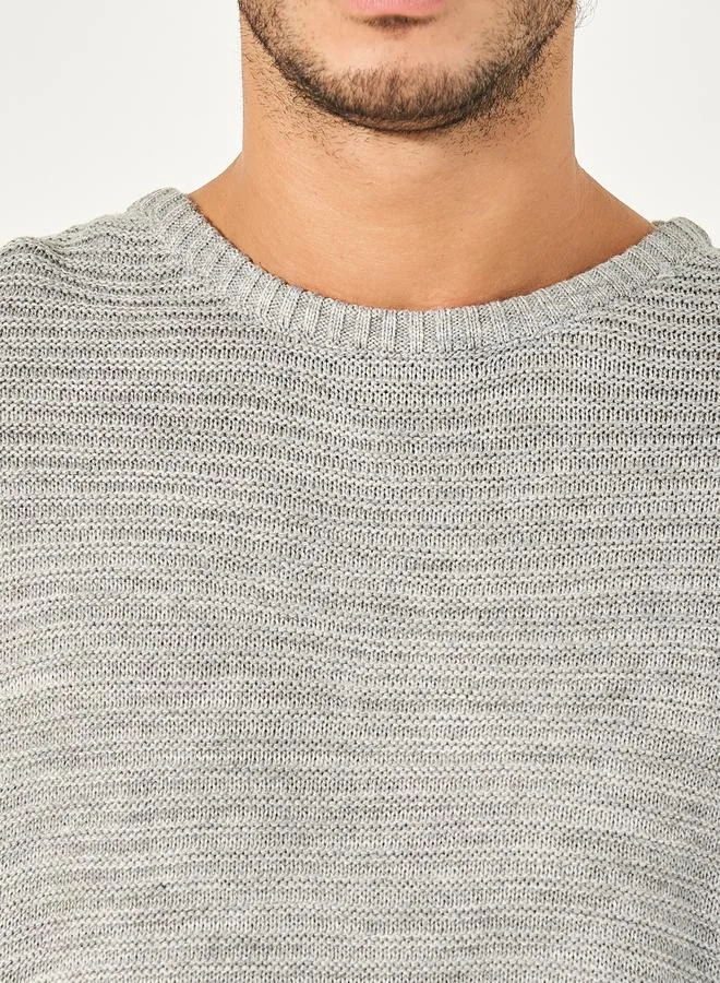 Styli Waffle Knit Textured Relaxed Fit Crew Neck Sweater