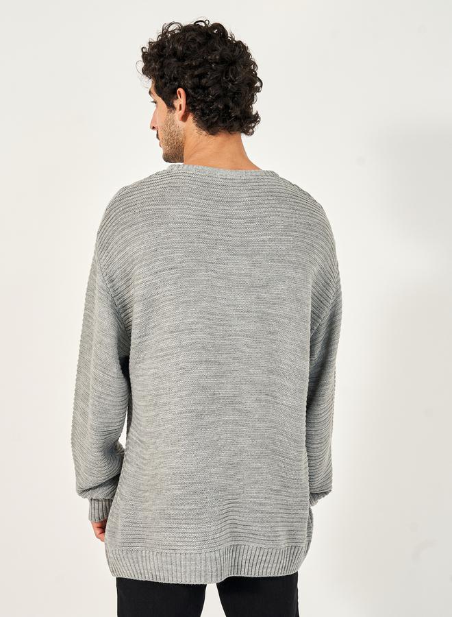 ستايلي كنزة بياقة دائرية بقصة مريحة بنسيج وافل - Image 4