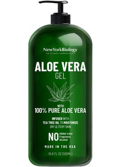 NEW YORK BIOLOGY THE ULTIMATE COSMECEUTICALS New York Biology Aloe Vera Gel for Face, Skin and Hair - Infused with Tea Tree Oil - From Fresh Aloe Vera Plant - Moisturizing Aloe Vera for Sunburn Relief and Dry Skin - 16.9 Fl Oz  - Image 1