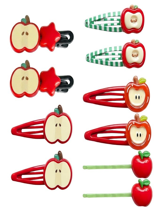 Bmpzery 10Pcs Apple Hair Clips Set for Girls Women, Cute Fruit Hair Clips Bulk, Kawaii Red Teacher Hair Clip Accessories, Resin Back to School Hair Accessories Barrettes Gift (5 Pairs) - Image 1