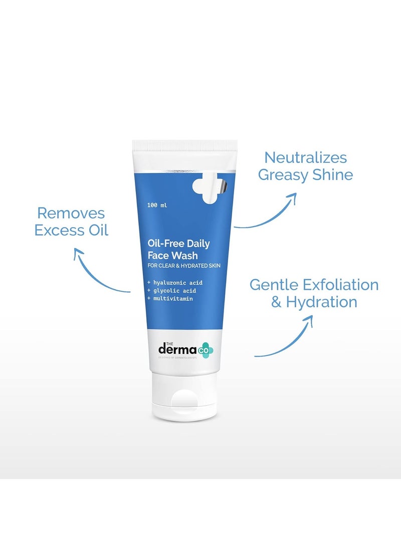 THE derma Co Oil-Free Daily Face Wash With Hyaluronic Acid, Glycolic Acid & Multivitamins for Clear & Hydrated Skin - 100ml - Image 2