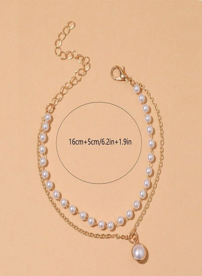 Inites Elegant Moti Pearl Beaded Bracelet For Girls & Women - Adjustable Golden Chain With Pearl Charm Fashion Jewelry | Minimalist Dual Layered Bracelet For Parties & Gifts - Image 4