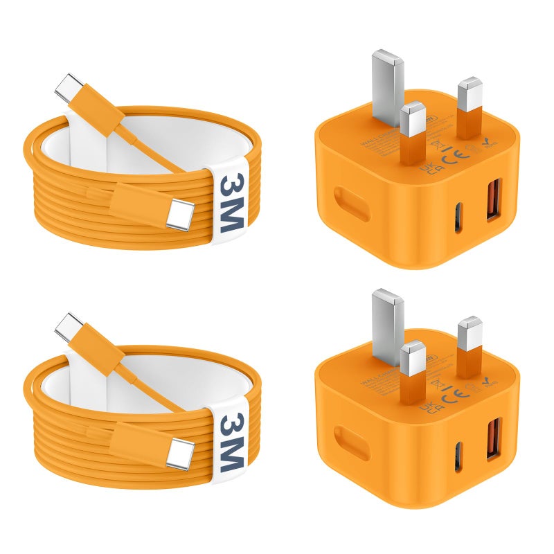 DiHines USB C Charger for iPhone 17 16 15 Charger 20W Fast Charger USB C Plug and Cable, 2 Pack Type C UK Wall Phone Power Adapter USBC Lead for iPhone 17/16/15/Pro/Max/Air/Plus/iPad/Samsung S25 Ultra/S24/S23 - Image 1