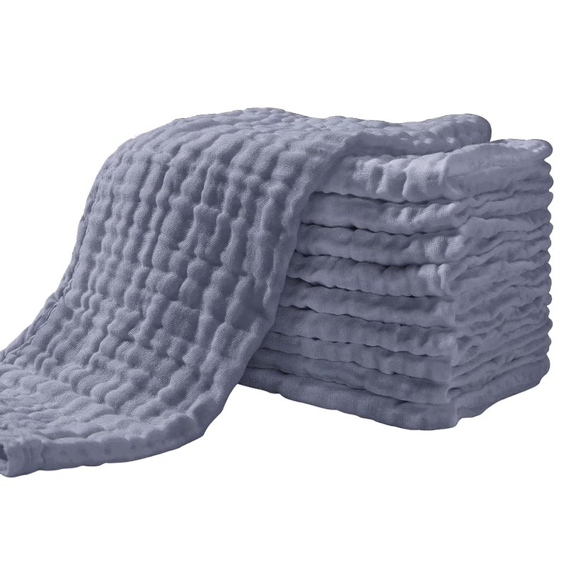 YOOFOSS Yoofoss Muslin Burp Cloths for Baby 10 Pack 100 Organic Cotton Baby Washcloths for Boys Girls Large 20X10 Super Soft and Absorbent Fog Blue
