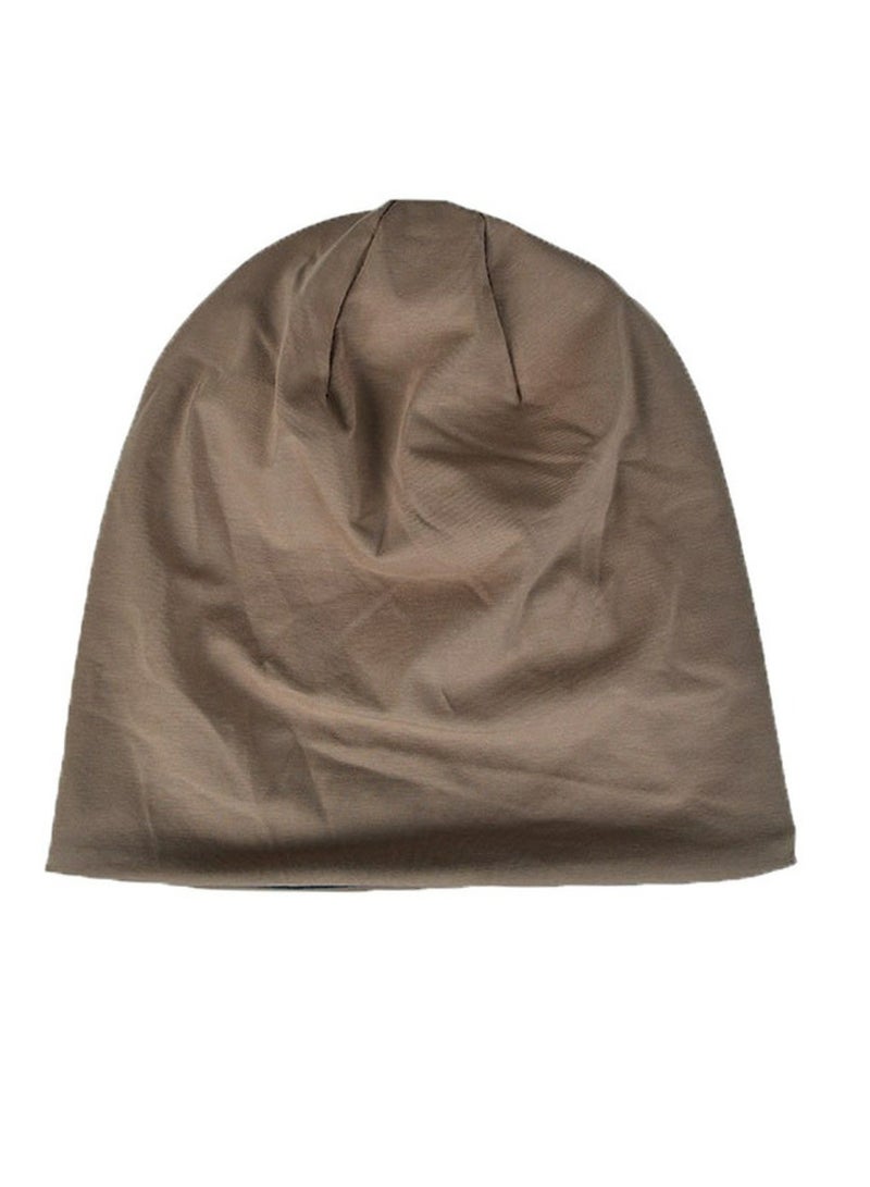 Infinity Scarf Headwear Cap Solid Color Thickened Plush Beanie Hat Brown  - Image 1