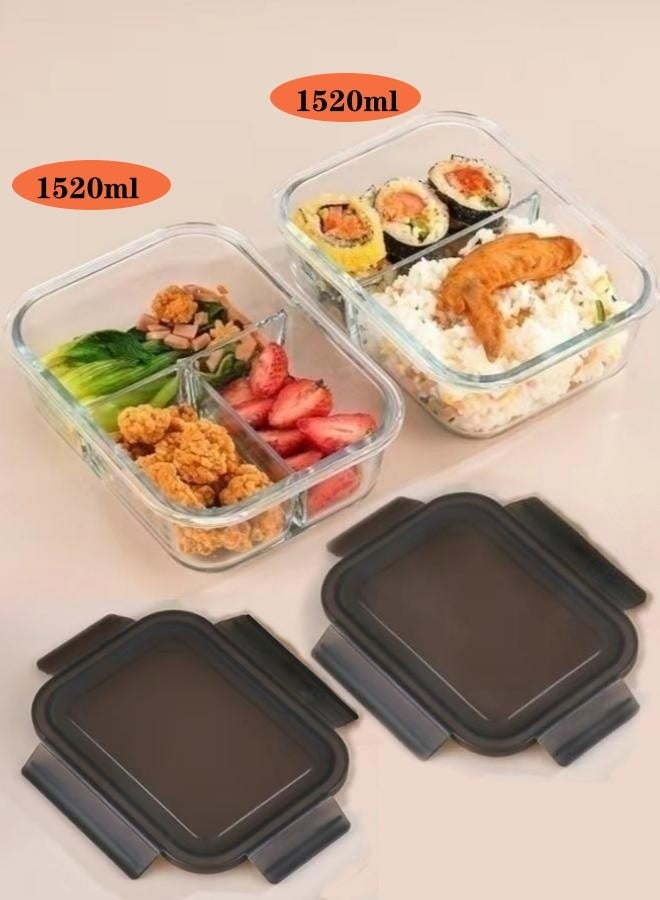 XiuWoo 2 Piece High Borosilicate Glass Microwaveable Large Lunch Boxes Divider Fruit Lunch Box 1520ml and 1520ml  - Image 1