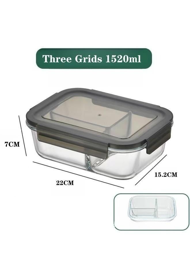 XiuWoo 2 Piece High Borosilicate Glass Microwaveable Large Lunch Boxes Divider Fruit Lunch Box 1520ml and 1520ml  - Image 2