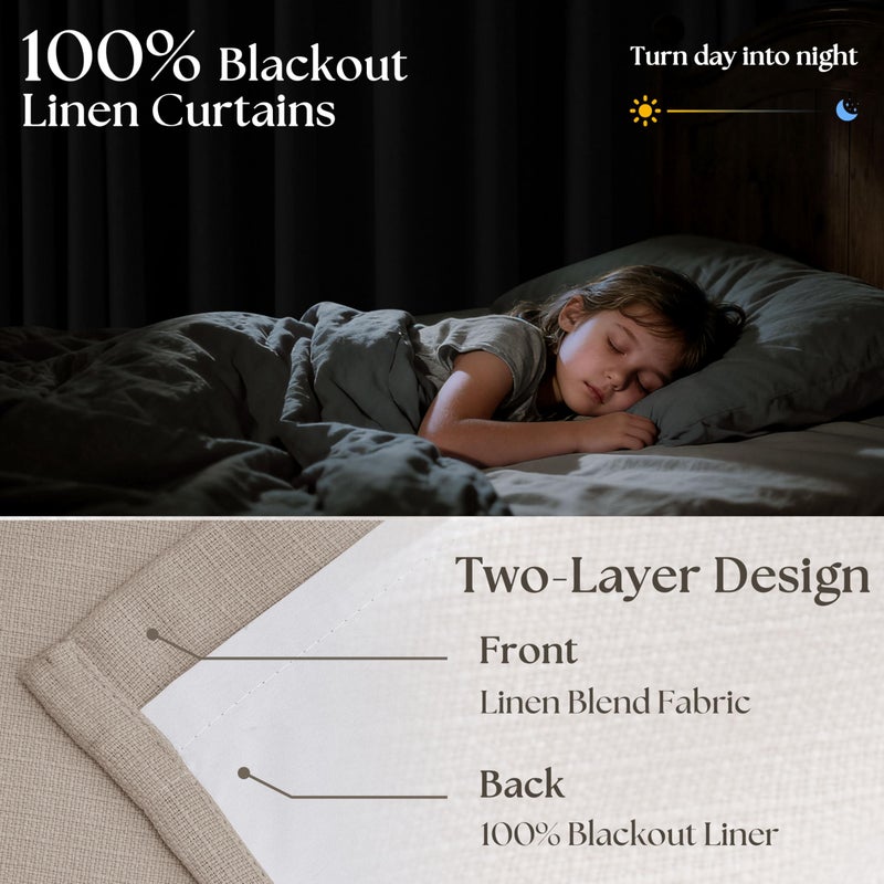TWODRAPES Dark Flax Linen Pinch Pleated 100% Blackout Curtains 90 Inch Length 2 Panels Set Burlywood Birch Tan Brown Pinch Pleat Curtains Black Out Blocking Room Darkening Drapes for Bedroom Living Room Window - Image 2