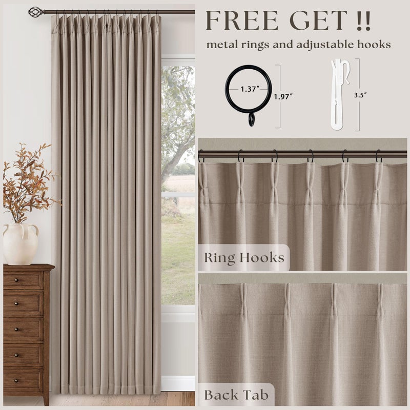 TWODRAPES Dark Flax Linen Pinch Pleated 100% Blackout Curtains 90 Inch Length 2 Panels Set Burlywood Birch Tan Brown Pinch Pleat Curtains Black Out Blocking Room Darkening Drapes for Bedroom Living Room Window - Image 4